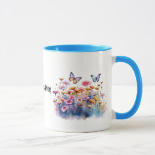 Caneca Flores de Prados Selvagens com borboletas nome edi