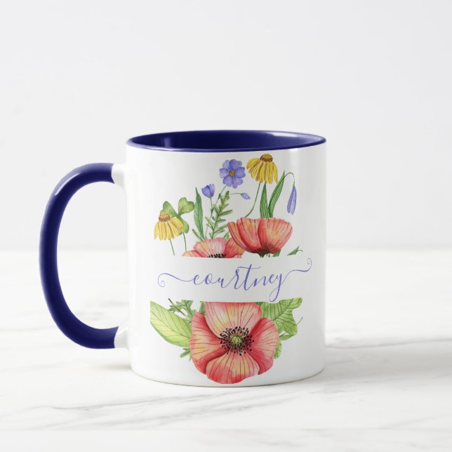 Caneca Flores de primavera aquarela personalizadas (Esquerda)