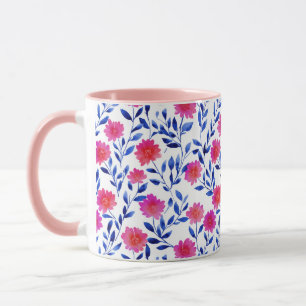 Caneca Flores de Primavera Rosa Fúcsia Botânica Aquarela