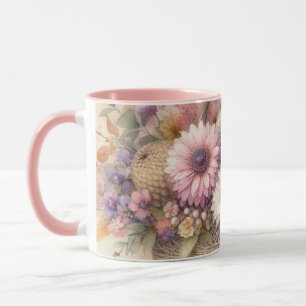 Caneca Flores de queda em cores pastosas pintura aquosa