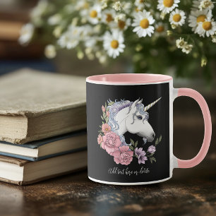 Caneca Flores de Unicórnio Branco Encantado Rosa Preto