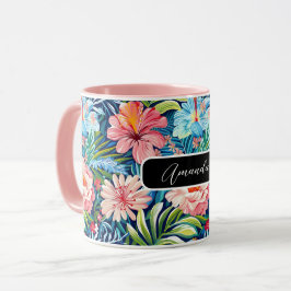 Caneca Flores de Verão Tropical Padrão Floral Bonito