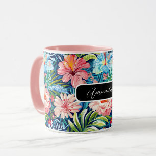 Caneca Flores de Verão Tropical Padrão Floral Bonito