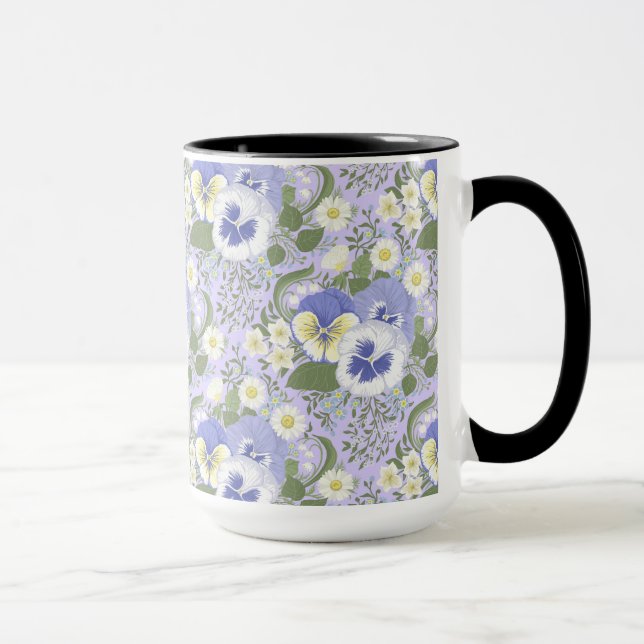 Caneca Flores do jardim de primavera sobre lavanda (Direita)