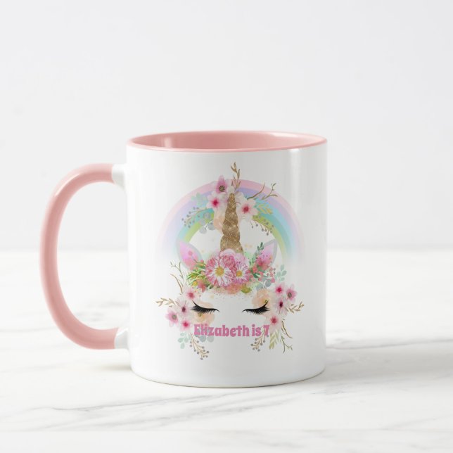 Caneca Flores Douradas, cor-de-rosa, do UNICORN Rainbow R (Esquerda)