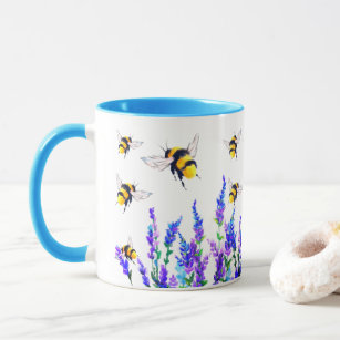 Caneca Flores e abelhas Voando Mug de Café - Pintura