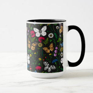 Caneca Flores e borboletas selvagens a preto
