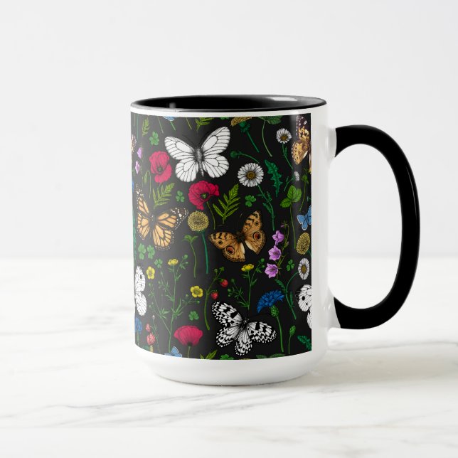 Caneca Flores e borboletas selvagens a preto (Direita)