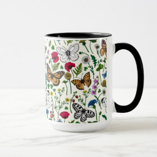 Caneca Flores e borboletas selvagens em branco