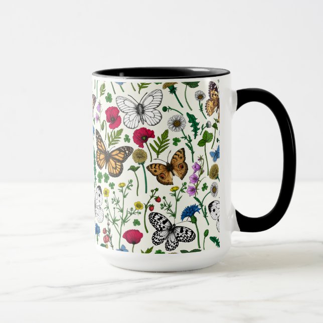 Caneca Flores e borboletas selvagens em branco (Direita)