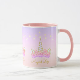 Caneca Flores e Estrelas de Unicórnio