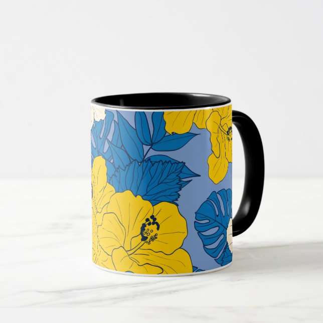 Caneca Flores e folhas de hibisco (Frente Esquerda)