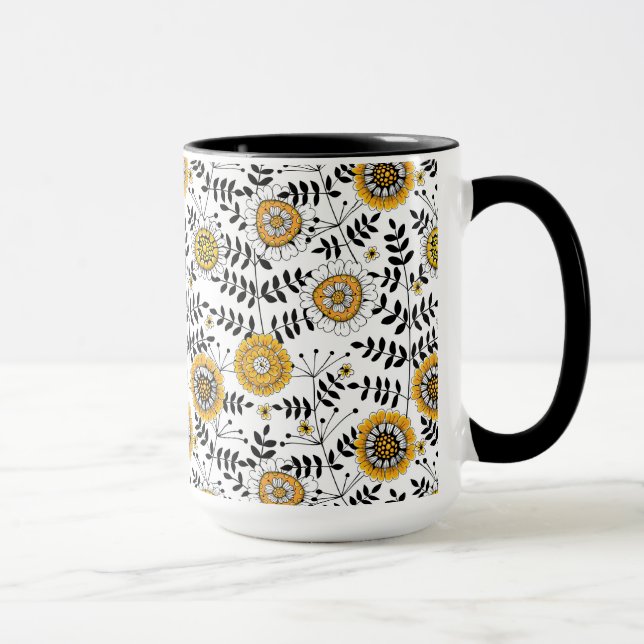 Caneca Flores e folhas de rabo em amarelo e preto (Direita)