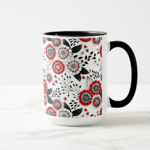 Caneca Flores e folhas de rabo em vermelho e preto