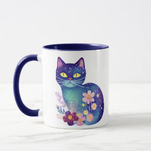 Caneca Flores e Gatos Personalizados de Arte Folclórica