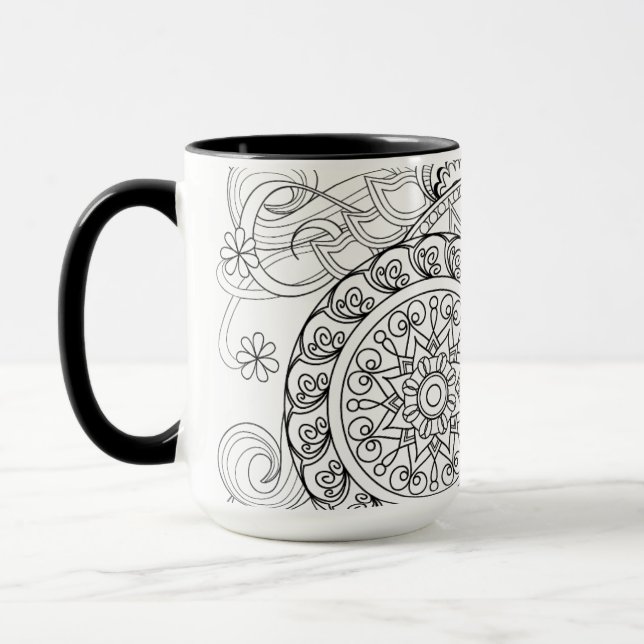Caneca Flores e mandalas do Doodle (Esquerda)