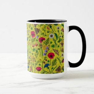Caneca Flores e mariposas selvagens em verde