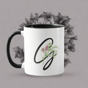 Caneca Flores Elegantes "G" por Tipografia Monograma Pret