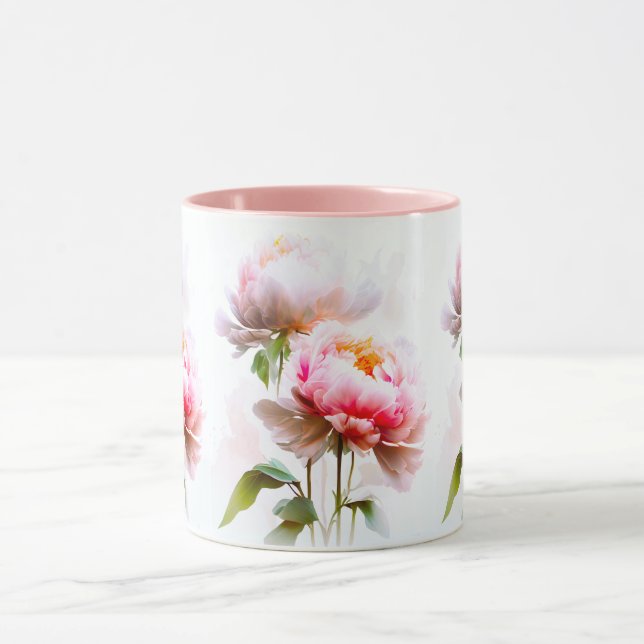 Caneca Flores Elegantes, Rosa E Brancos (Centro)