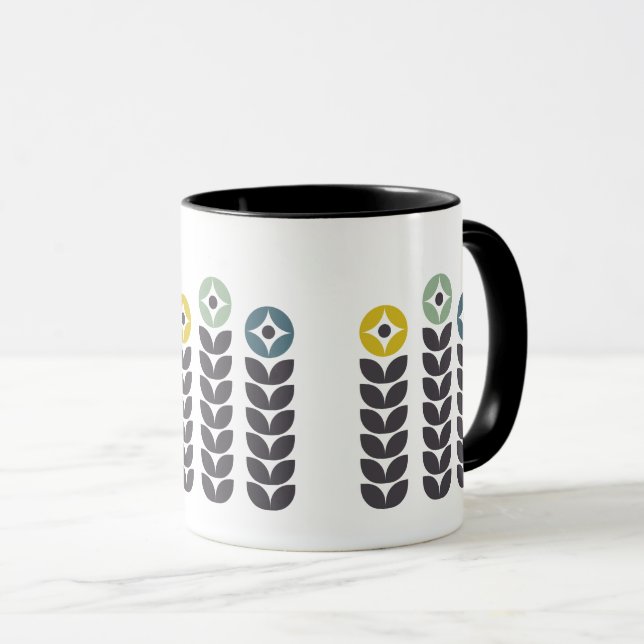 Caneca Flores escandinavas abstrato coloridas (Frente Esquerda)