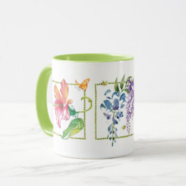 Caneca Flores Felizes Borboletas e Bebidas Mug