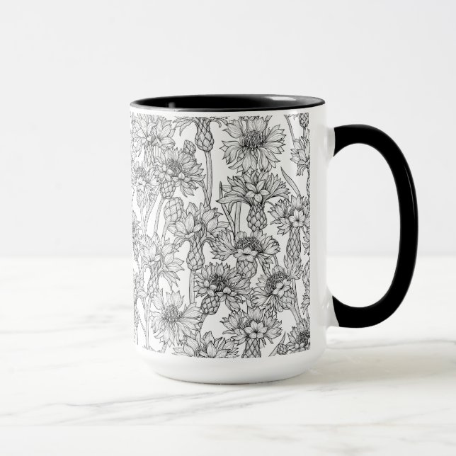 Caneca Flores, flores silvestres, a preto e branco (Direita)