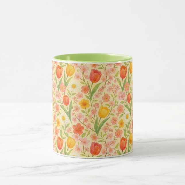 Caneca Flores fofas com padrão de Páscoa/primavera (Centro)