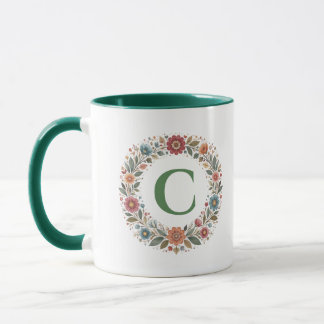 Caneca Flores Folclóricas Carta Monograma Coroa Presente