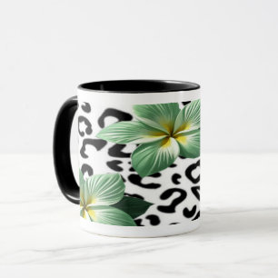 Caneca Flores Impressas de Leopardo Tropical