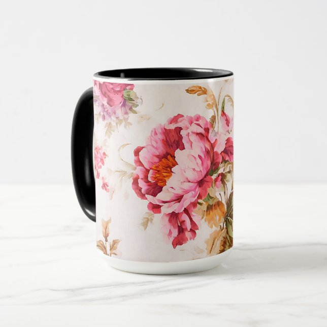 Caneca Flores Infinitas, Rosa e Laranja. Chique (Frente Esquerda)