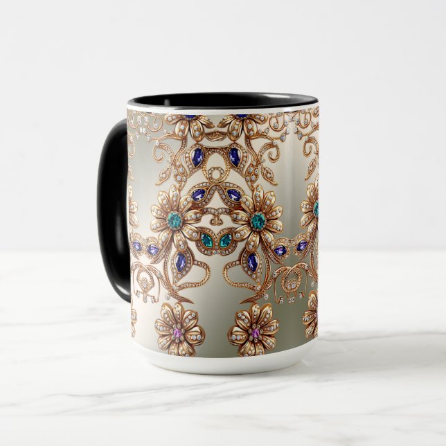 Caneca Flores Jóias Ouro Elegante (Frente Esquerda)