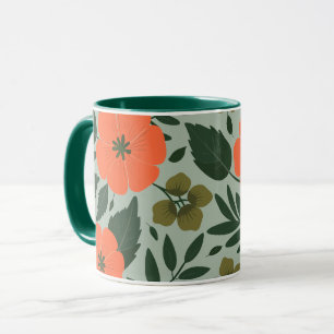 Caneca Flores Laranja e Folhas Verdes
