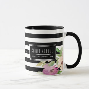 Caneca Flores & listras da aguarela