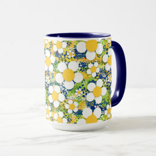 Caneca Flores Mediterrâneas Azuis Amarelas e Brancas