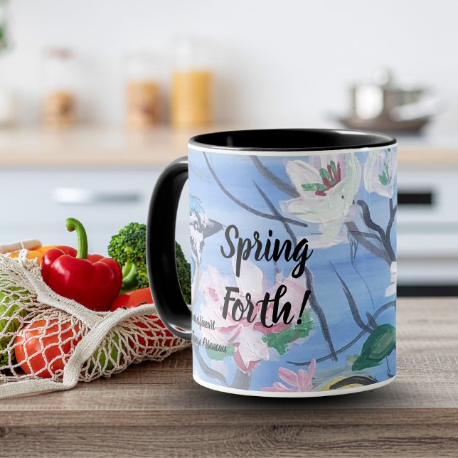 Caneca Flores Modernas ''Spring Forth'' Arte (Lovely Bird Watching Mug)