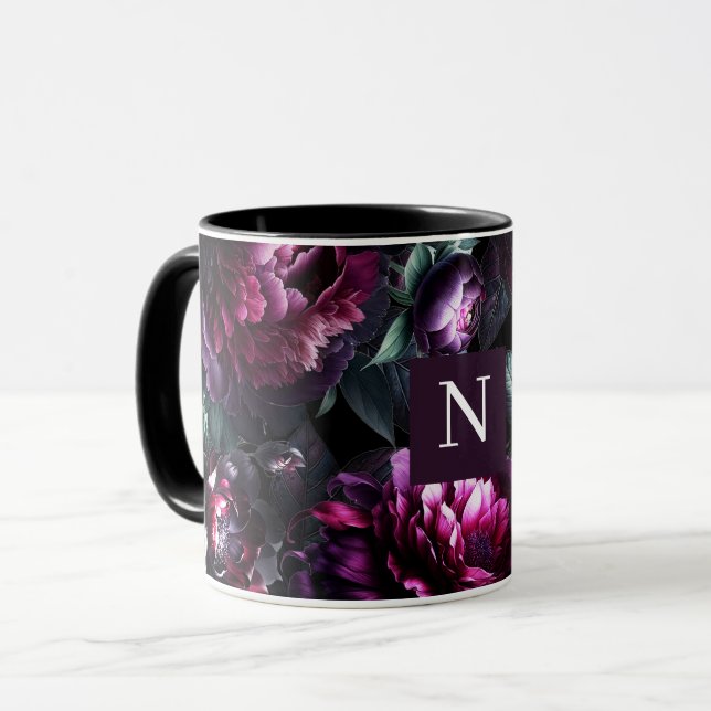 Caneca Flores Negras Encantadas Jardim Floral Ousado Temp (Frente Esquerda)