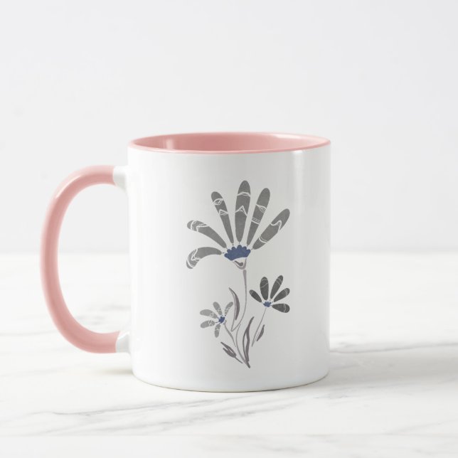 Caneca Flores Psicodélicas abstrato em Escala de Cinza (Esquerda)