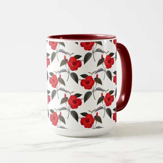 Caneca Flores Red Hibiscus Sem Costura Fundo (Frente Esquerda)