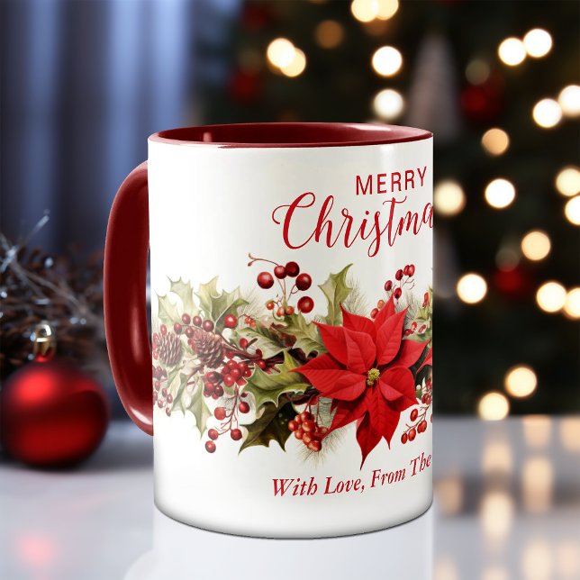 Caneca Flores Red Poinsettia Férias Férias Férias de Nata (Red Poinsettia Flowers Wreath Christmas Holiday Mug)