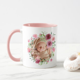 Caneca Flores Rosa Bebê Nome de Aquarela Floral