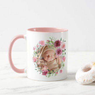 Caneca Flores Rosa Bebê Nome de Aquarela Floral