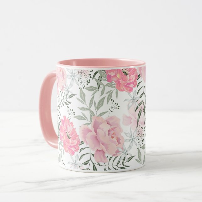 Caneca Flores rosa cor-de-rosa (Frente Esquerda)