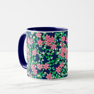 Caneca Flores rosa, fundo azul escuro