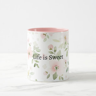 Caneca Flores Rosa Menta A Vida é Doce