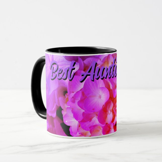 Caneca Flores roxas, cor-de-rosa-quente, floradas (Frente Esquerda)