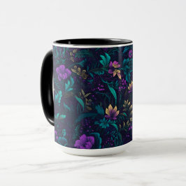 Caneca Flores roxas e Folhas de Alho