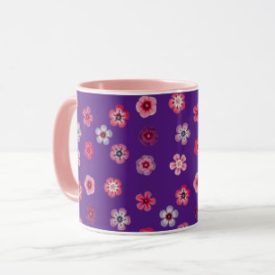 Caneca Flores roxas e rosadas Estilo de Vintagem Mug