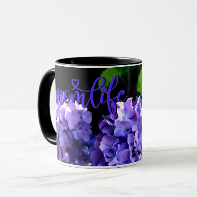 Caneca Flores roxas profundas Elegantes hydrangeas (Frente Esquerda)
