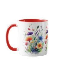 Flores Selvagens Aquarela Laranja Roxo Vermelho Az