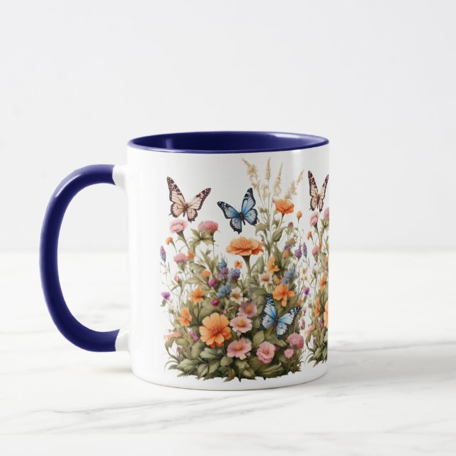 Caneca Flores Selvagens Borboletas Flores de Aquarelas (Esquerda)